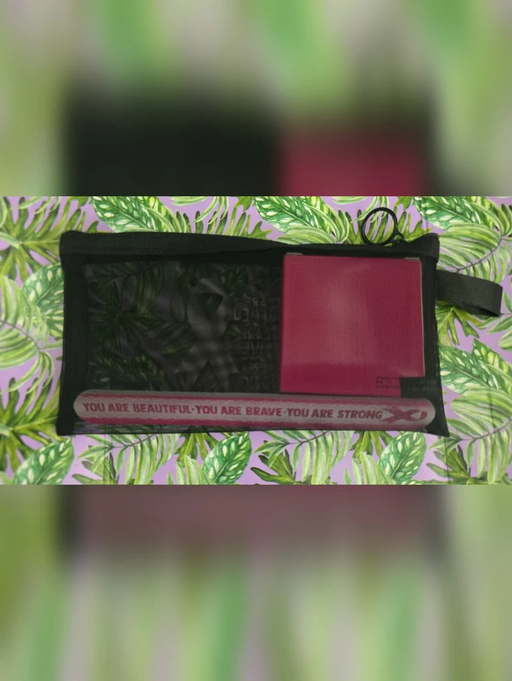 Breast Cancer Awareness Black Zippered Mesh Pouch 3 Pcs Gift Set. New